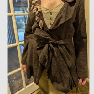 Cynthia Rowley Women's Ruffle Tie waist Wool Felt Coat Size M Brown